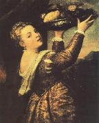 TIZIANO Vecellio Girl with a Basket of Fruits (Lavinia) r USA oil painting artist